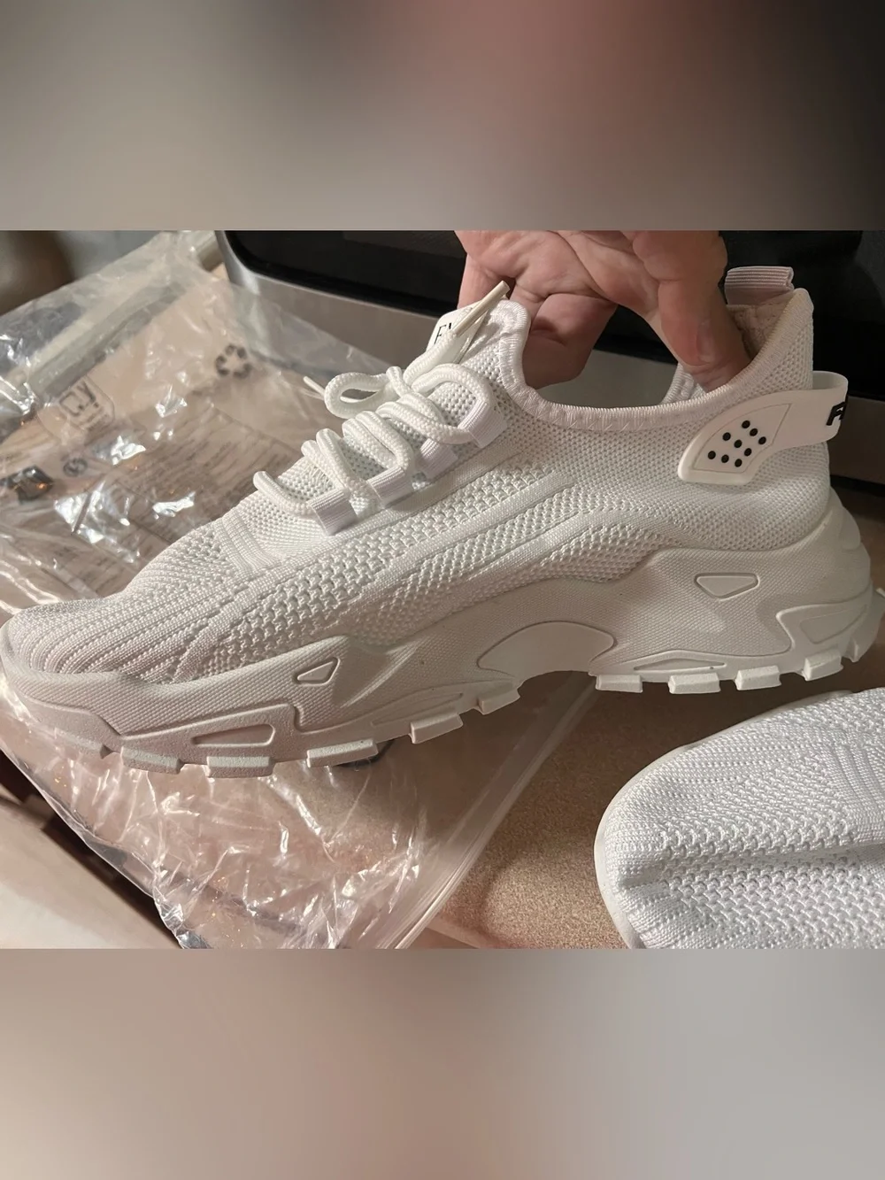 FME Women's All-White Knit Lace-Up Sneakers